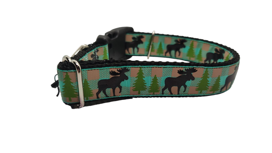 Teal Moose Nylon Dog Collar