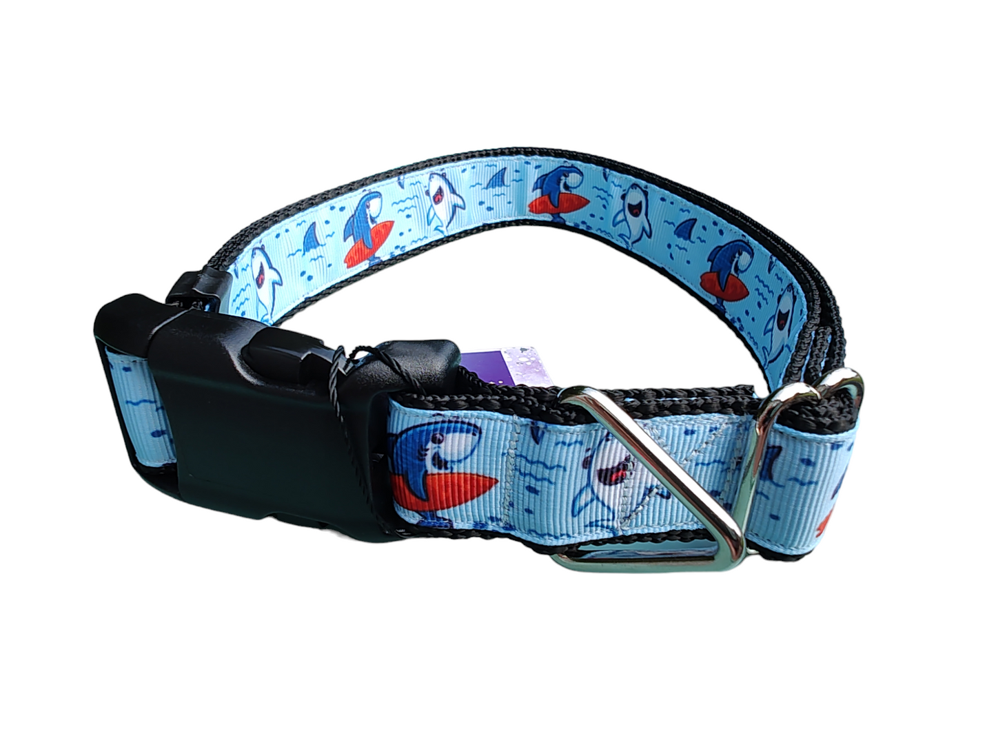 Surfer Sharks Black Nylon Dog Collar MD, LG, XL, Leash