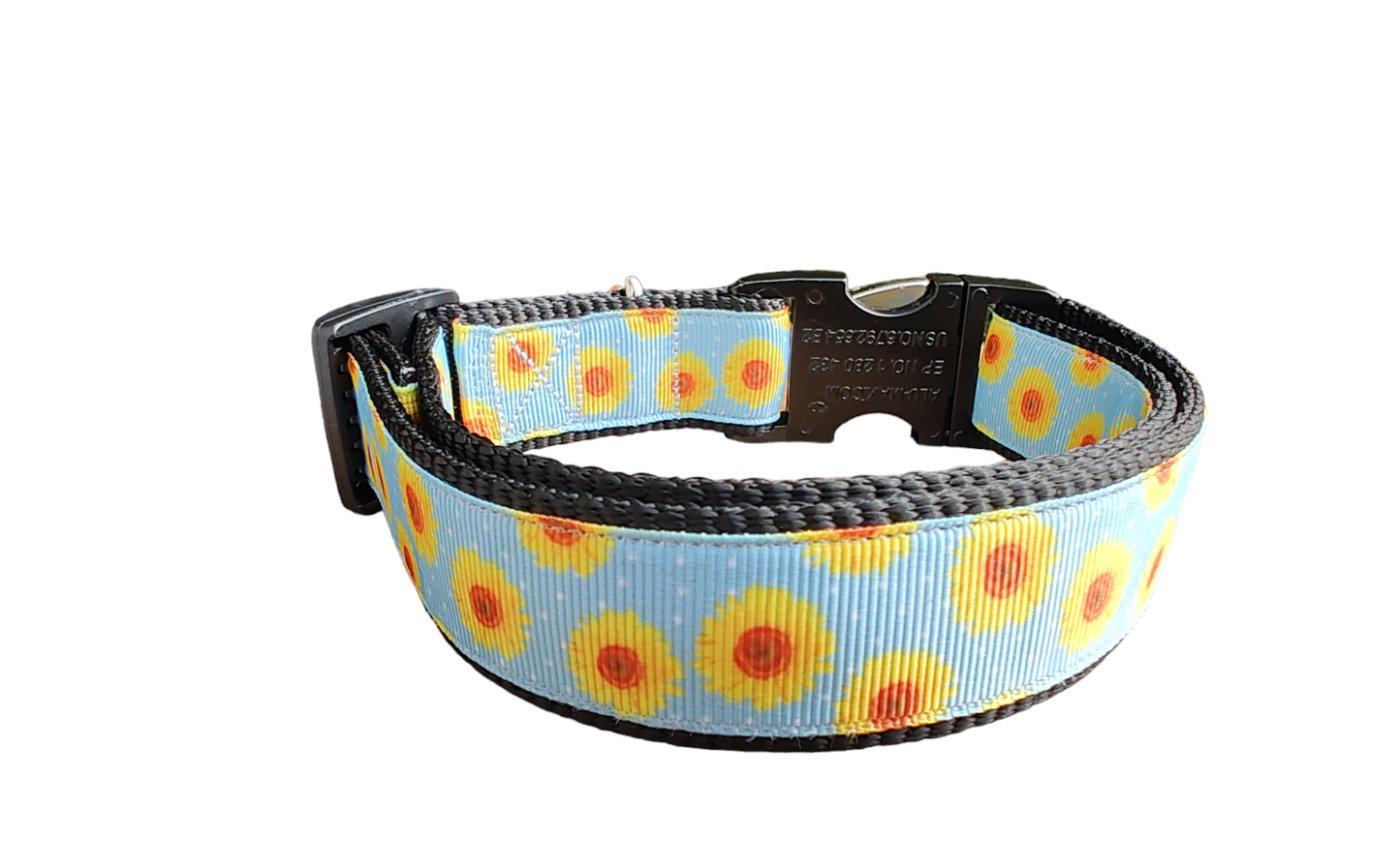 Yellow Flowers Black Nylon Dog Collar MD, LG, XL, Leash