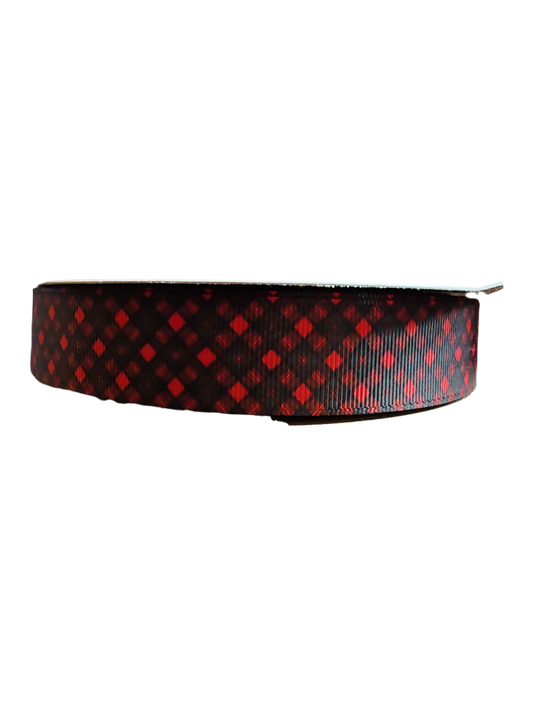 Red Check Plaid Nylon Dog Collar
