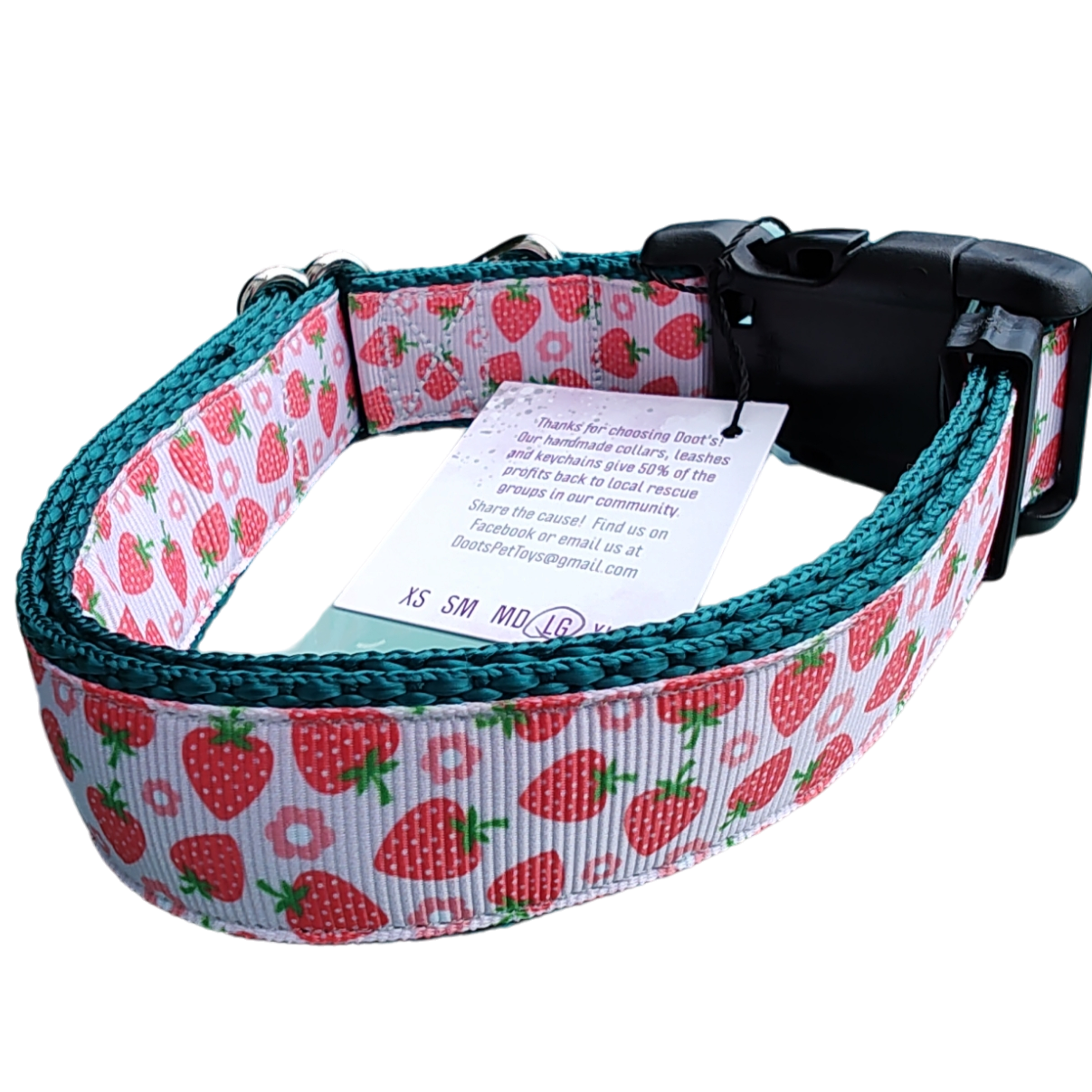 Strawberry Flowers Green Nylon Dog Collar MD, LG, XL, Leash