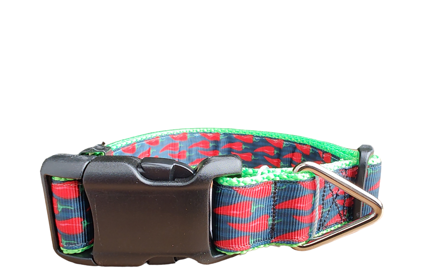 Spicy Red Pepper Neon Green Nylon Dog Collar MD, LG, XL, Leash