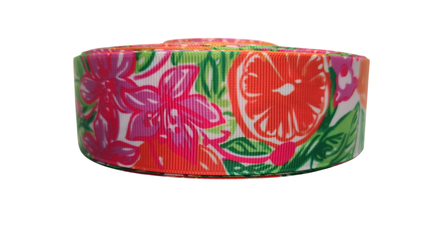 1.5" Wide Citrus and Flowers Nylon Dog Collar
