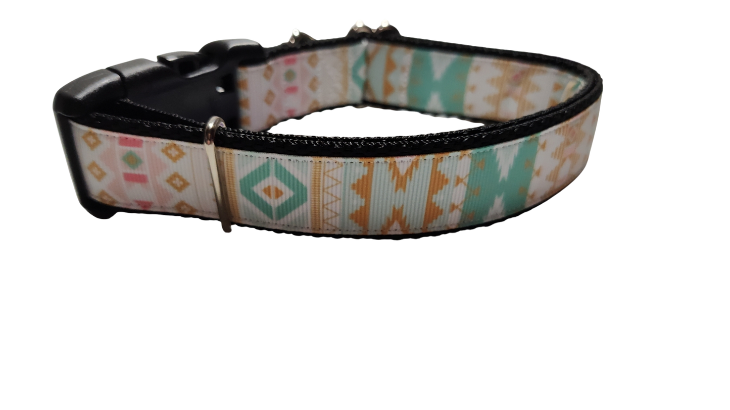 White and Gold Tribal Nylon Dog Collar