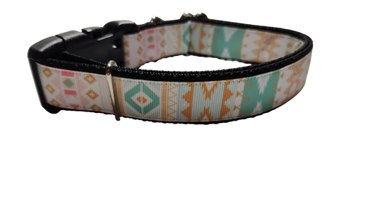 White and Gold Tribal Nylon Dog Collar