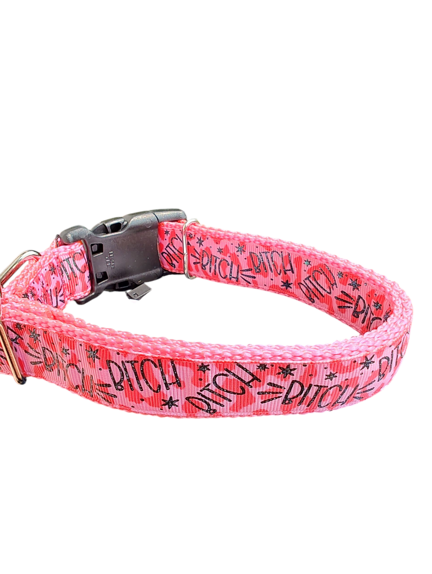 Bitch Pink Nylon Dog Collar