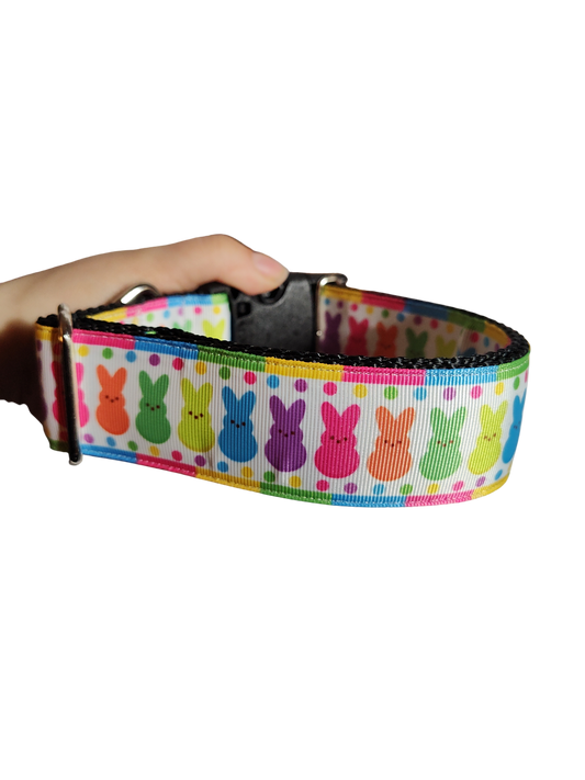 1.5" Wide Rainbow Marshmallow Bunnies Nylon Dog Collar