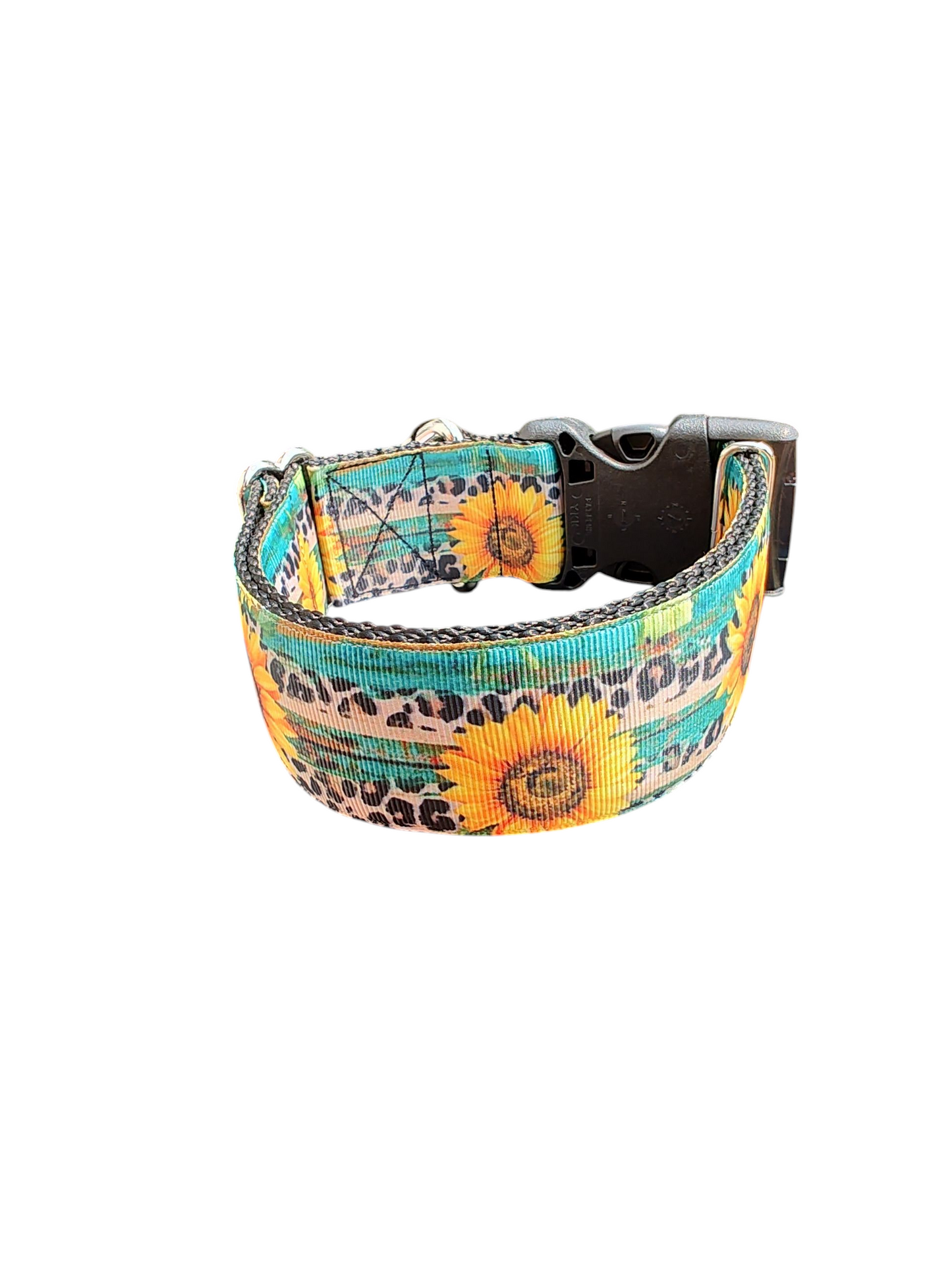 1.5" Wide Sunflowers and Leopard Print Nylon Dog Collar