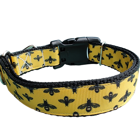Bees On Yellow Nylon Dog Collar