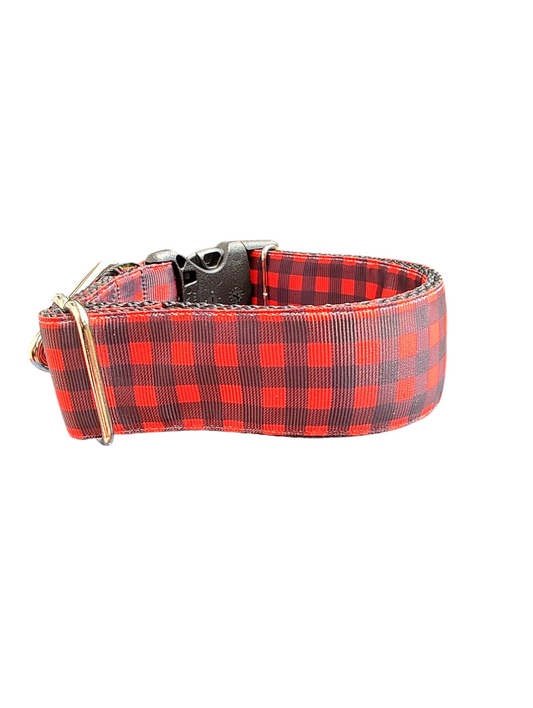1.5" Wide Red Plaid Nylon Dog Collar