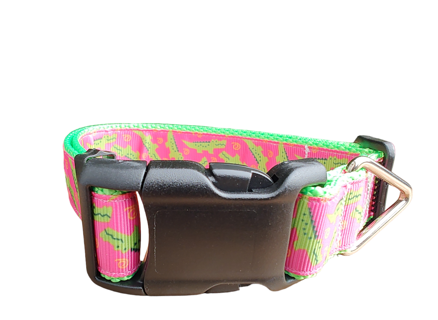 Pink Alligator Neon Green Nylon Dog Collar MD, LG, XL, Leash