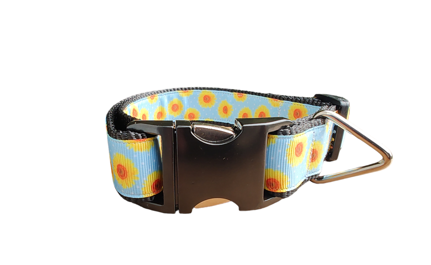 Yellow Flowers Black Nylon Dog Collar MD, LG, XL, Leash