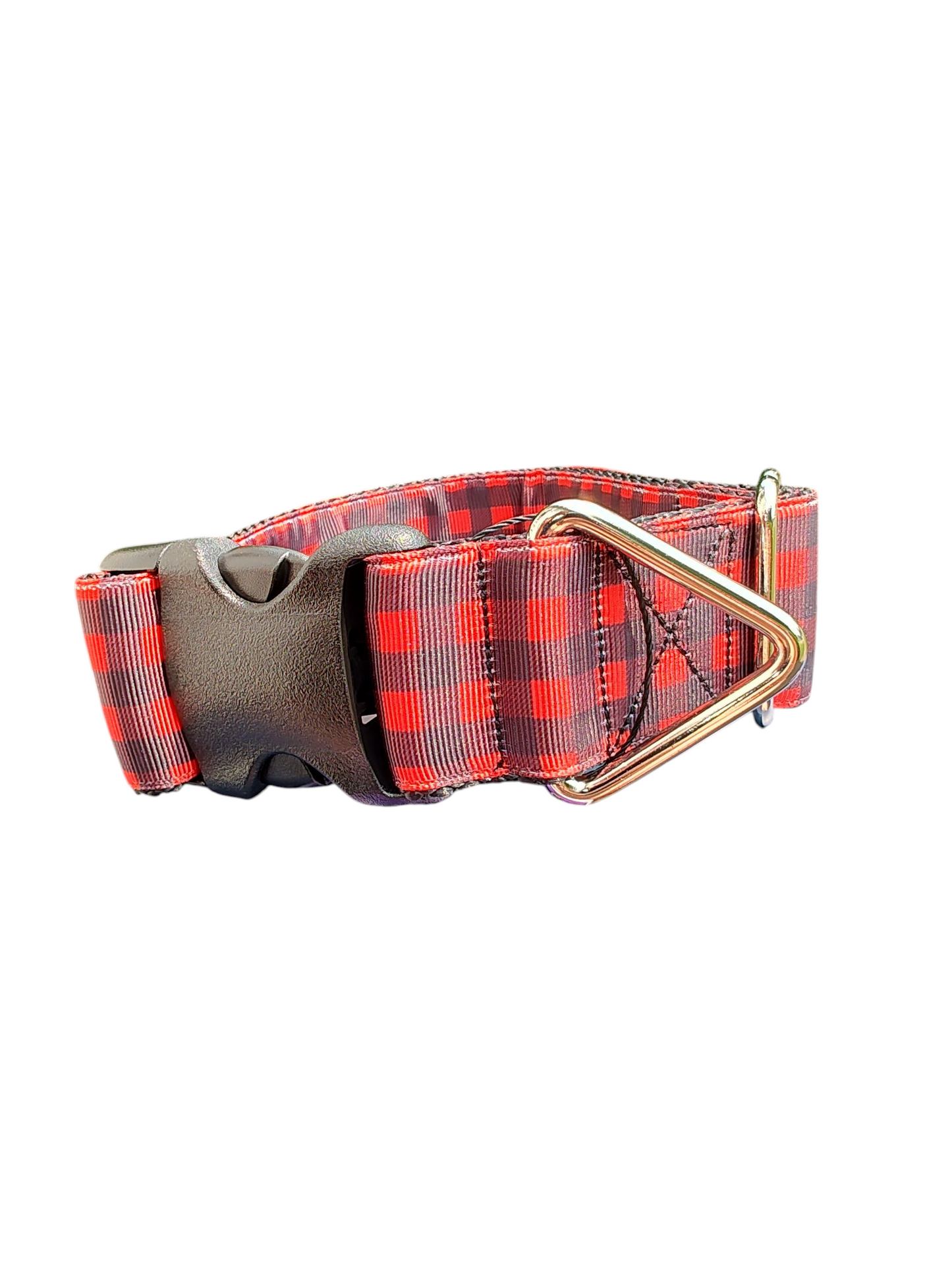 1.5" Wide Red Plaid Nylon Dog Collar