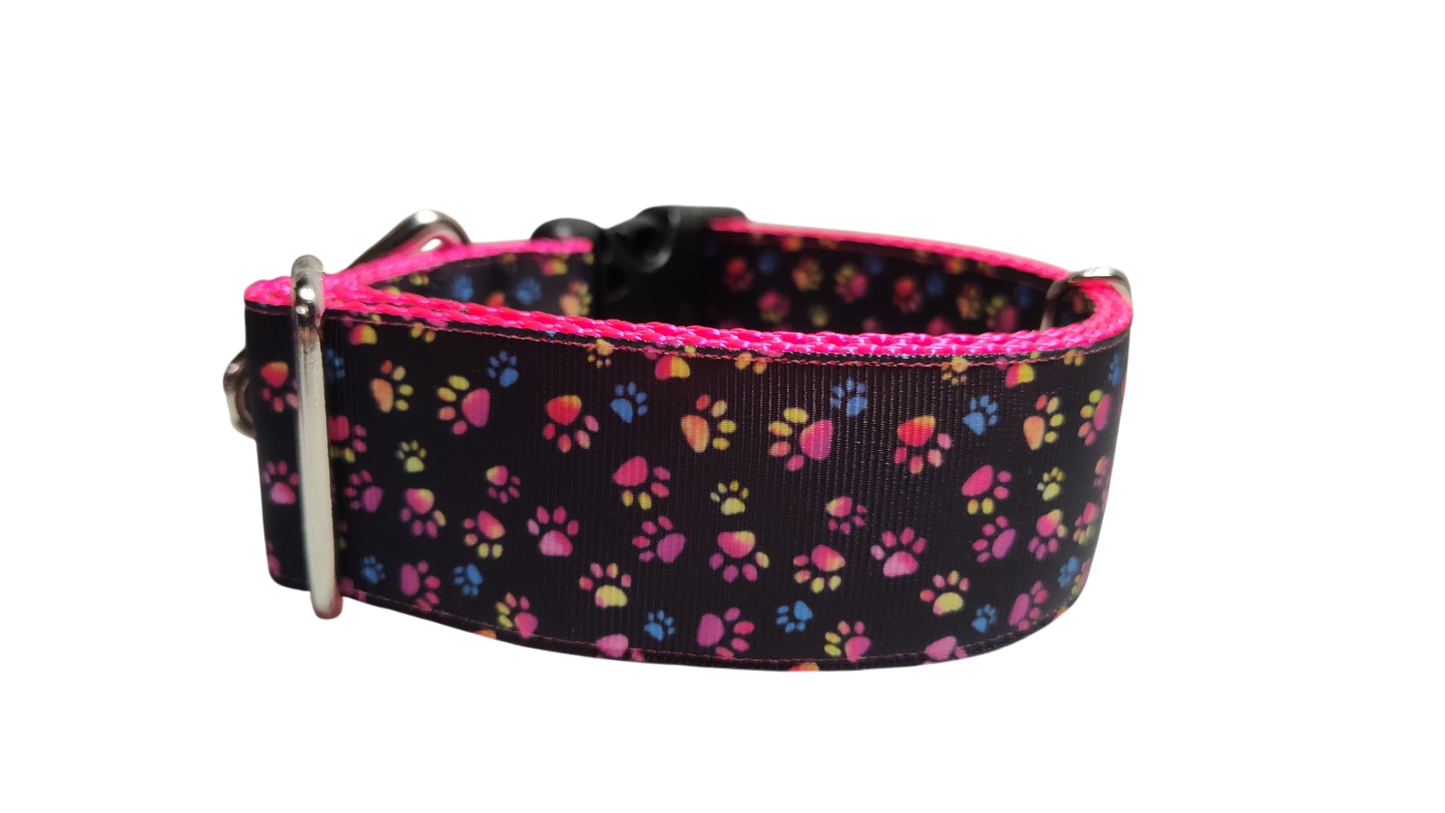 1.5" Wide Colorful Pawprints Nylon Dog Collar