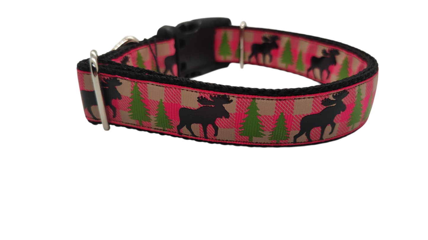 Pink Moose Nylon Dog Collar