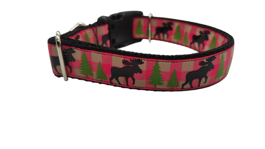 Pink Moose Nylon Dog Collar