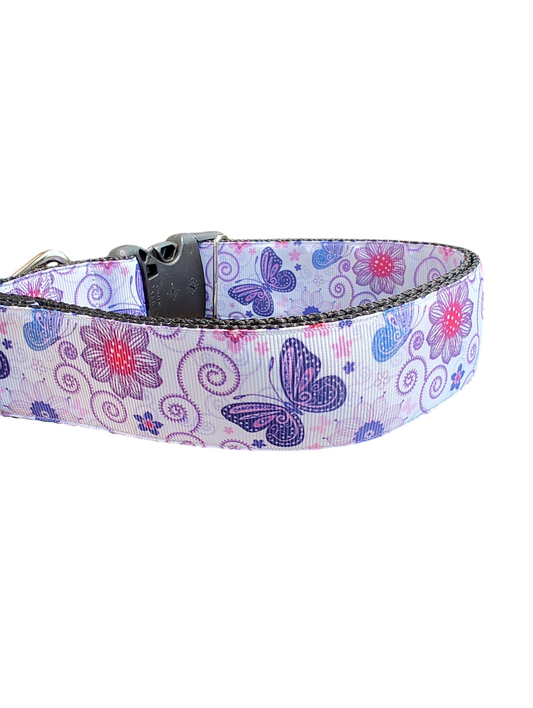 1.5" Wide Butterflies and Flowers Nylon Dog Collar