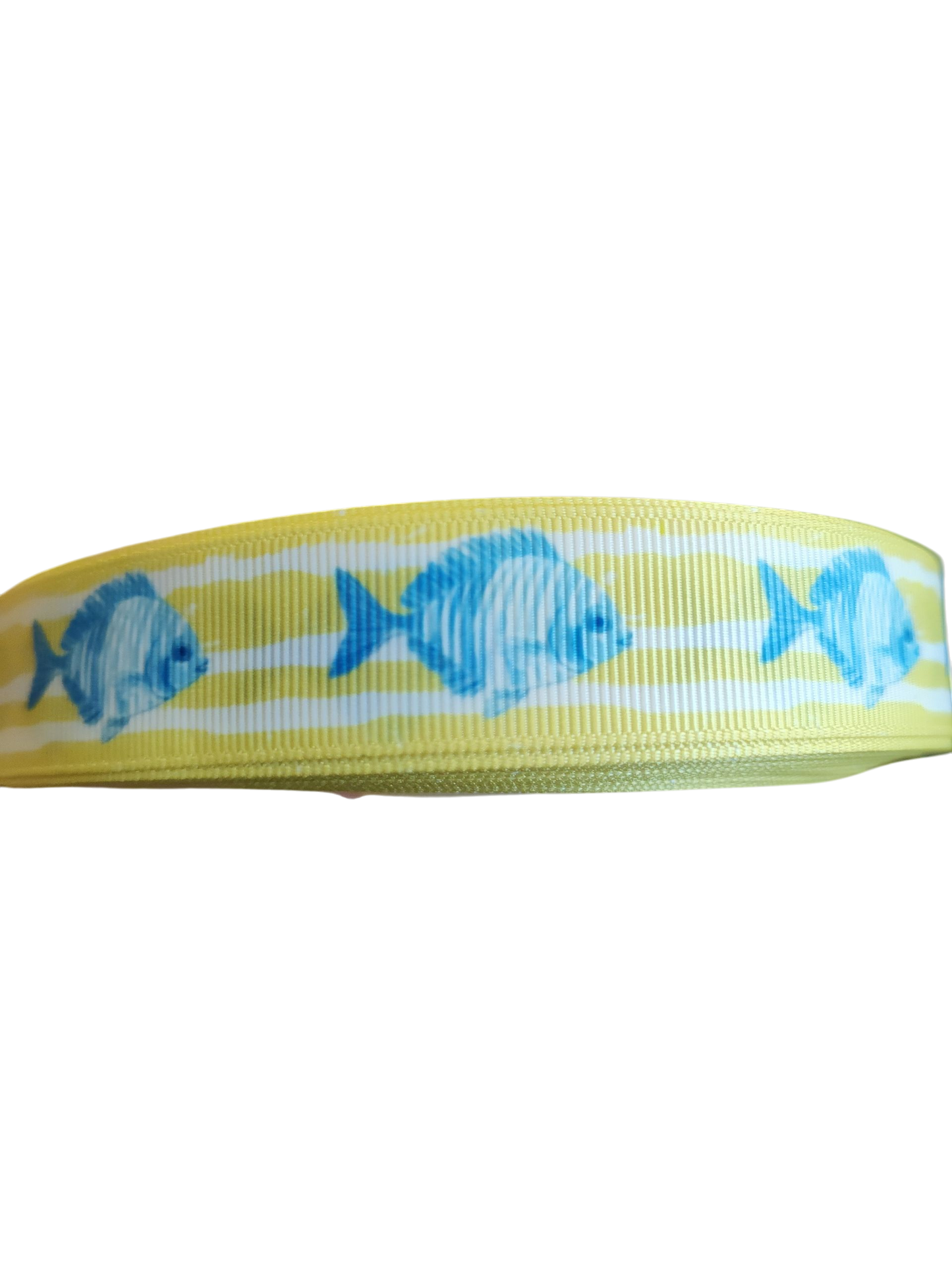 Fish On Yellow Stripes Nylon Dog Collar