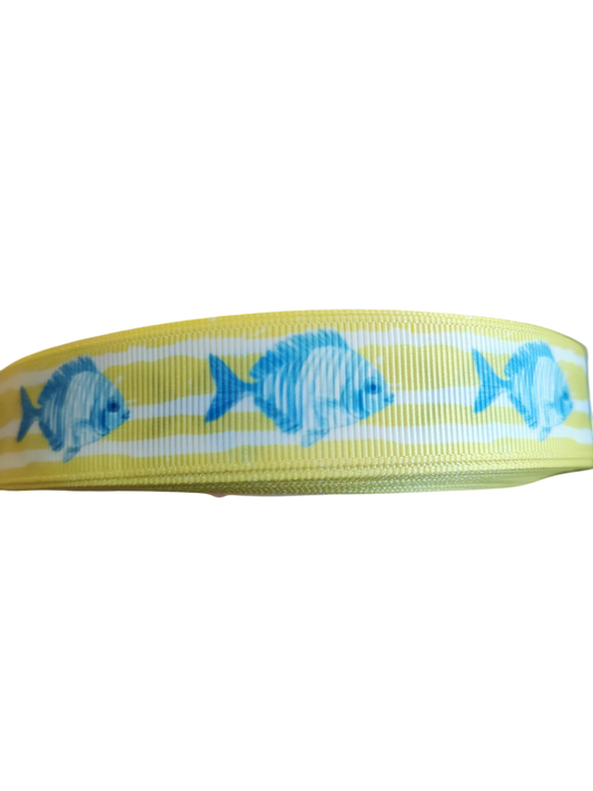 Fish On Yellow Stripes Nylon Dog Collar