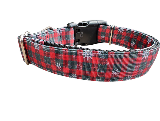 Snowflake Check Plaid Christmas Nylon Dog Collar