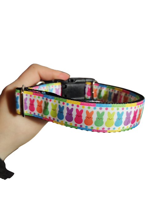 Rainbow Marshmallow Bunnies Easter Nylon Dog Collar