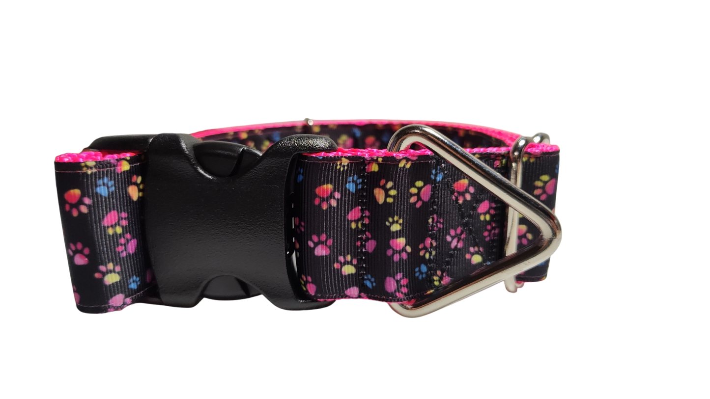 1.5" Wide Colorful Pawprints Nylon Dog Collar