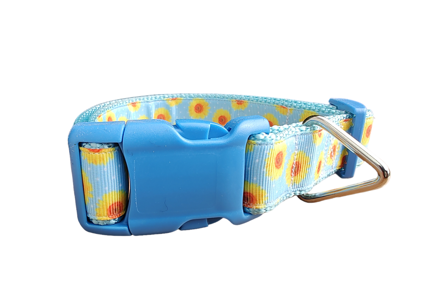 Yellow Flowers Light Blue Nylon Dog Collar MD, LG, XL, Martingale, Leash