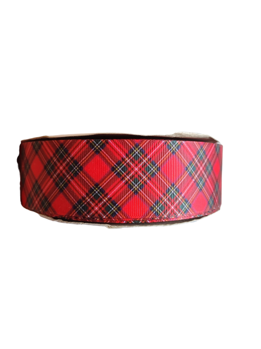 1.5" Wide Red and Black Tartan Plaid Nylon Dog Collar