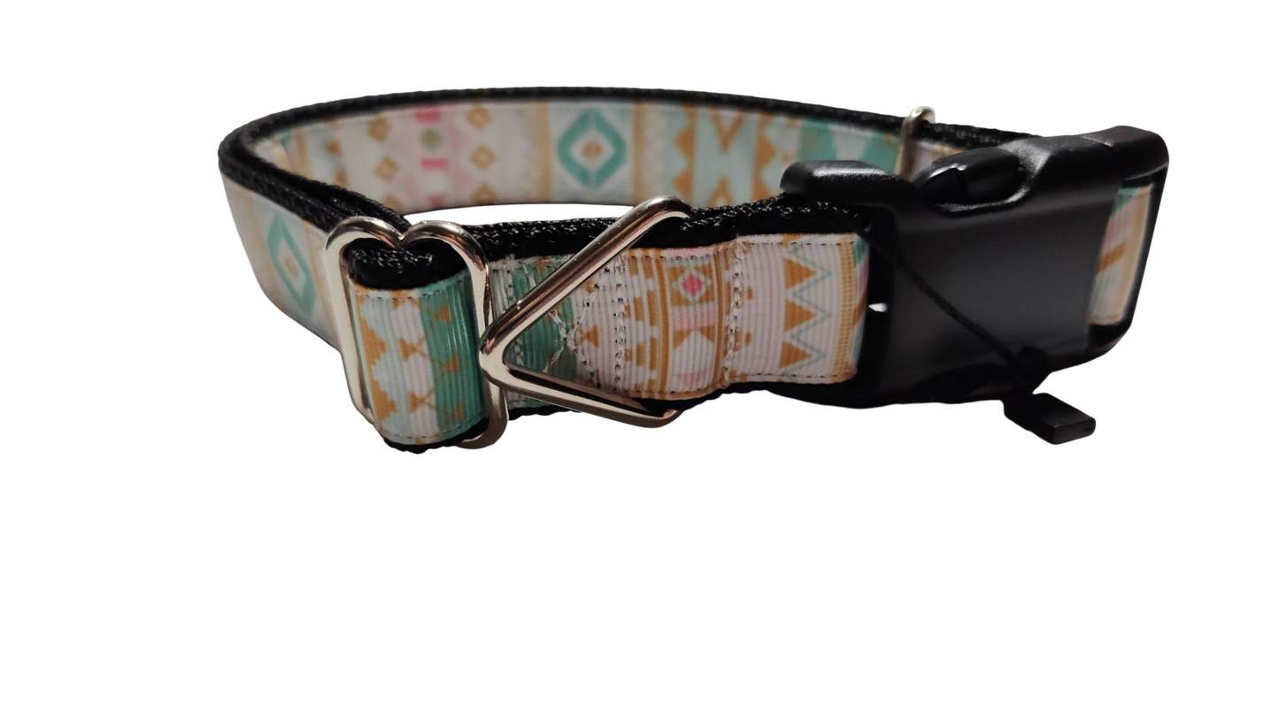 White and Gold Tribal Nylon Dog Collar