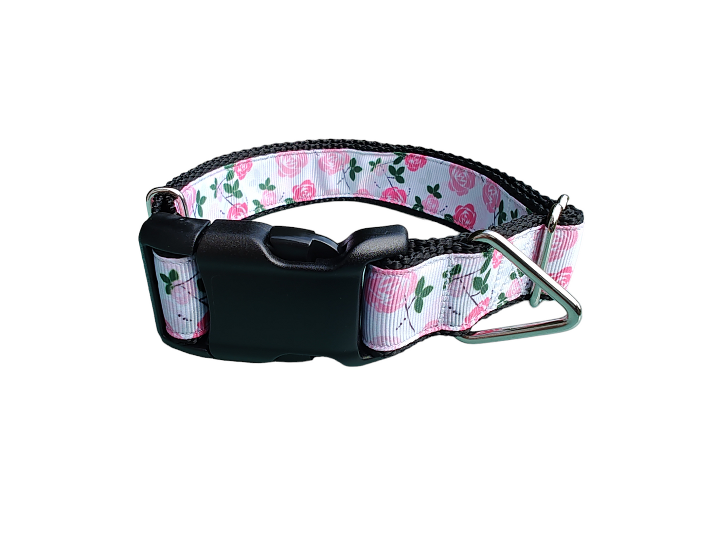 Pink Roses Nylon Dog Collar