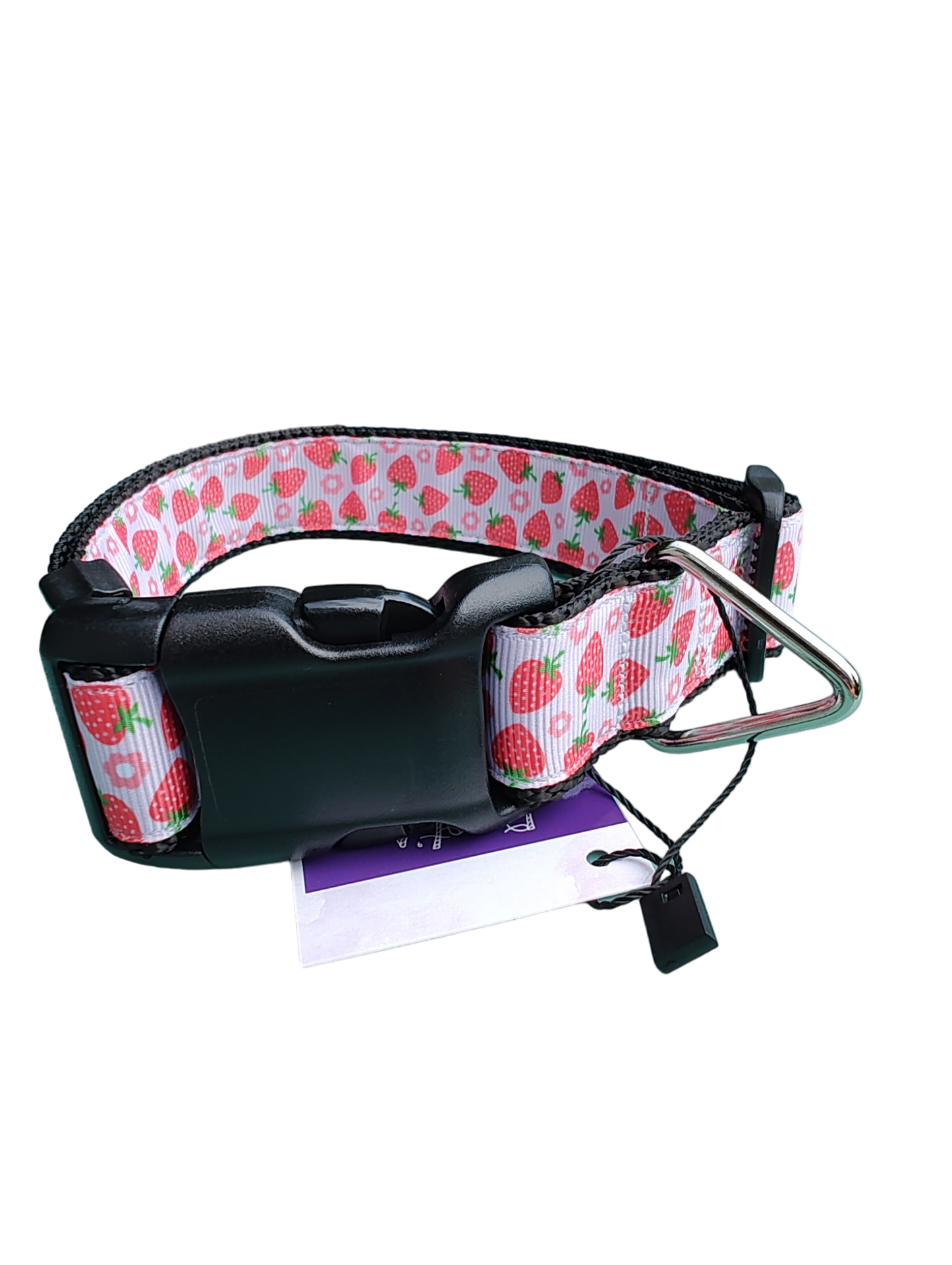 Strawberry Flowers Black Nylon Dog Collar MD, LG, XL, Leash