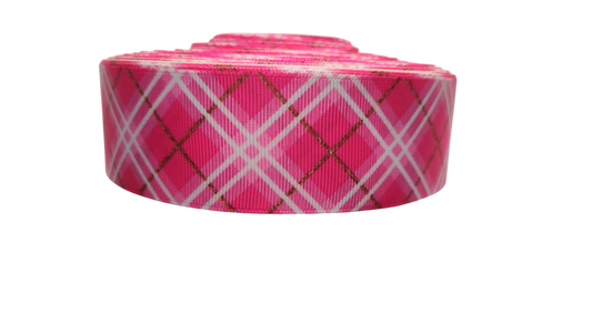 1.5" Wide Pink Plaid Nylon Dog Collar
