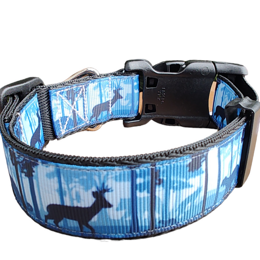 Wild Blue Forest Black Smooth Nylon Dog Collar MD, LG, XL, Leash