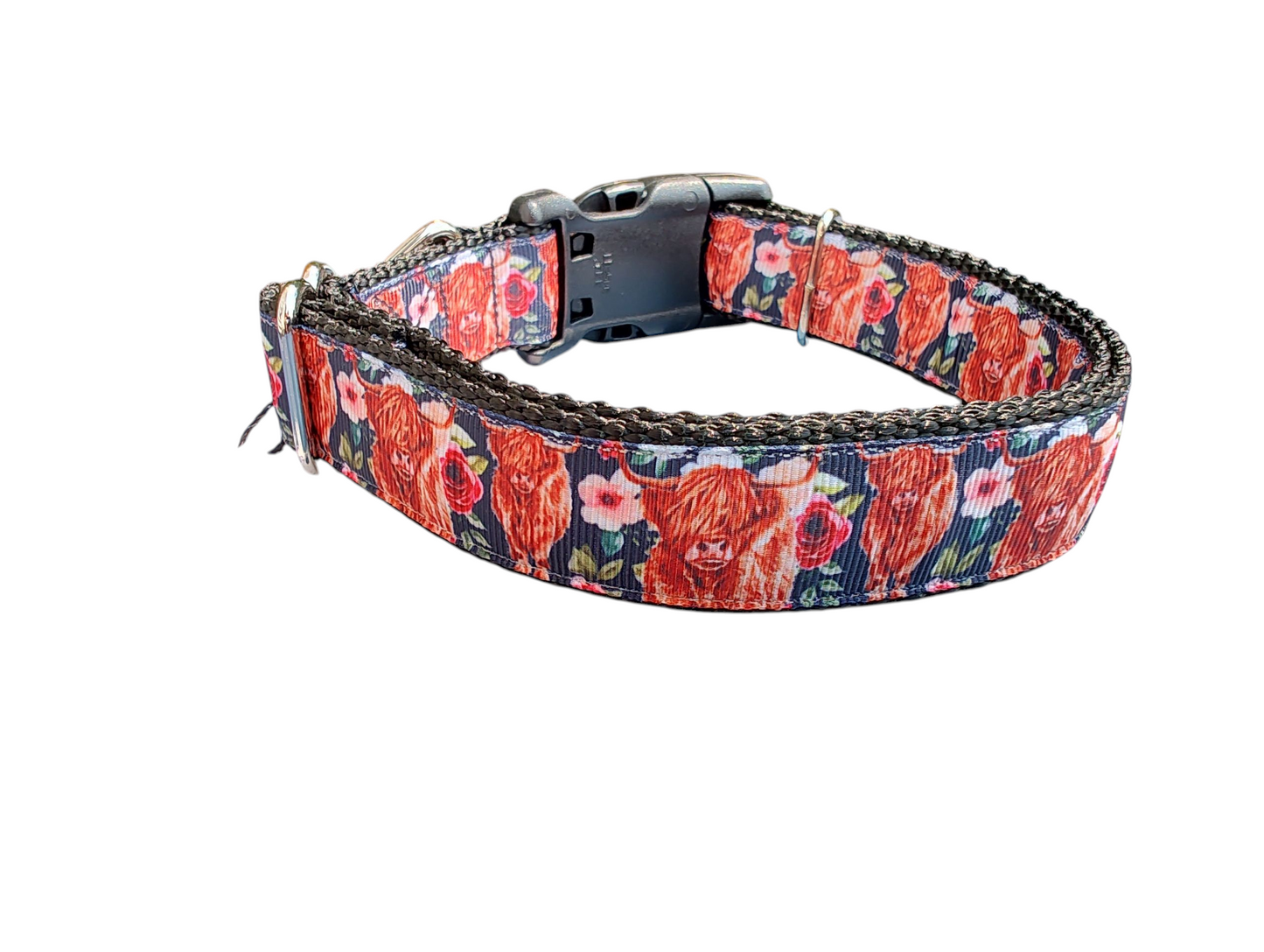 Western Highland Cow Flowers 2 Nylon Dog Collar