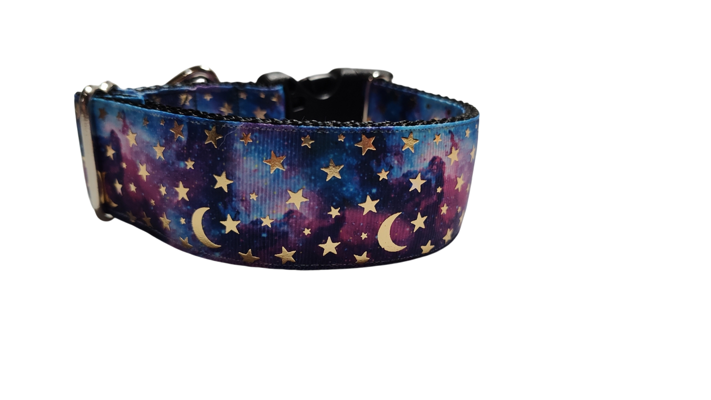 1.5" Wide Purple Stars and Moons Nylon Dog Collar