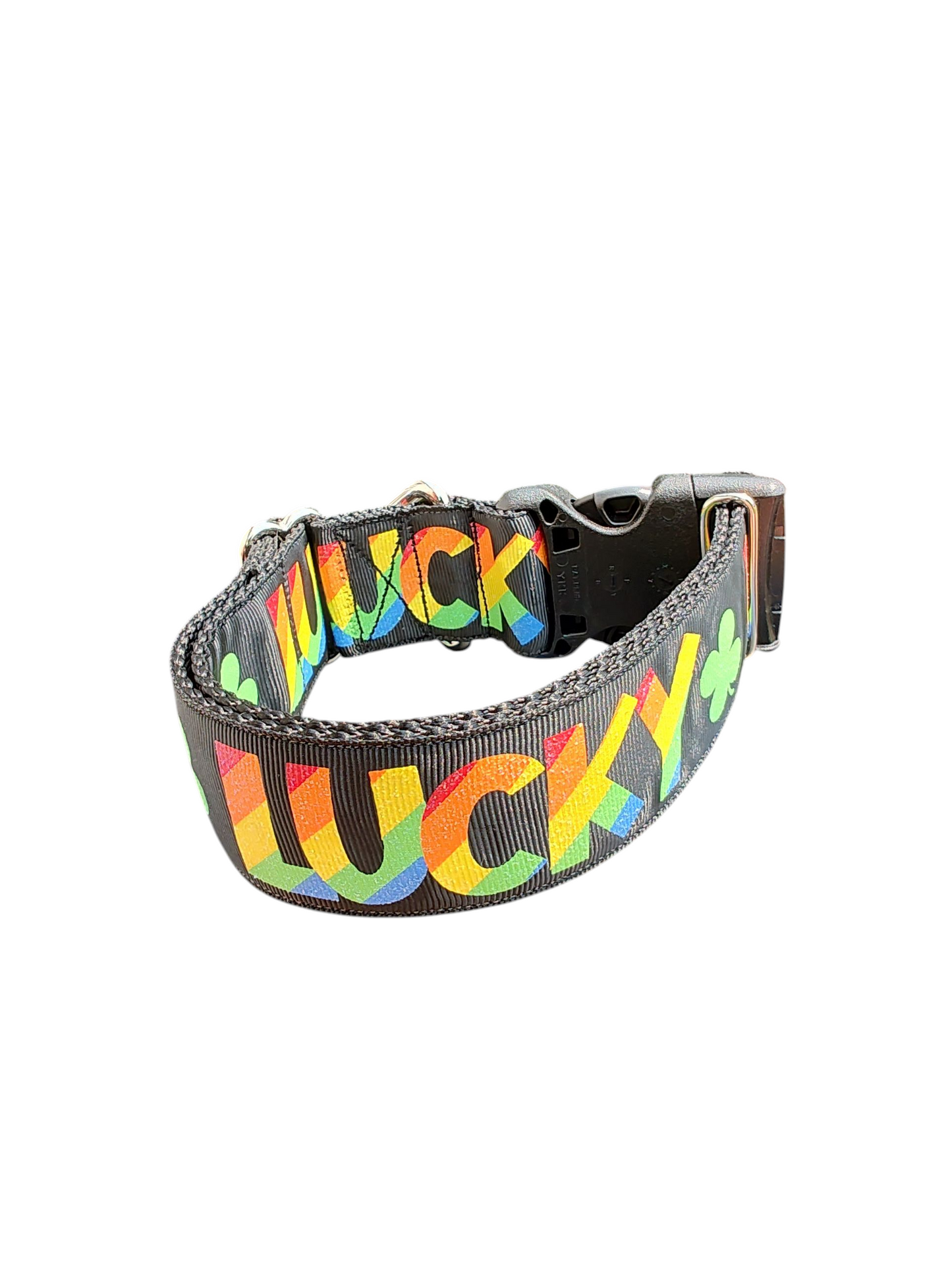 1.5" Wide Lucky Rainbow Clover Nylon Dog Collar