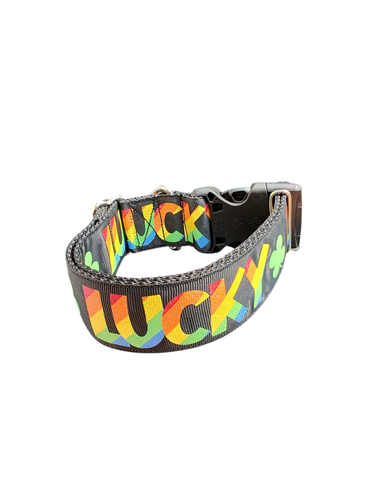 1.5" Wide Lucky Rainbow Clover Nylon Dog Collar