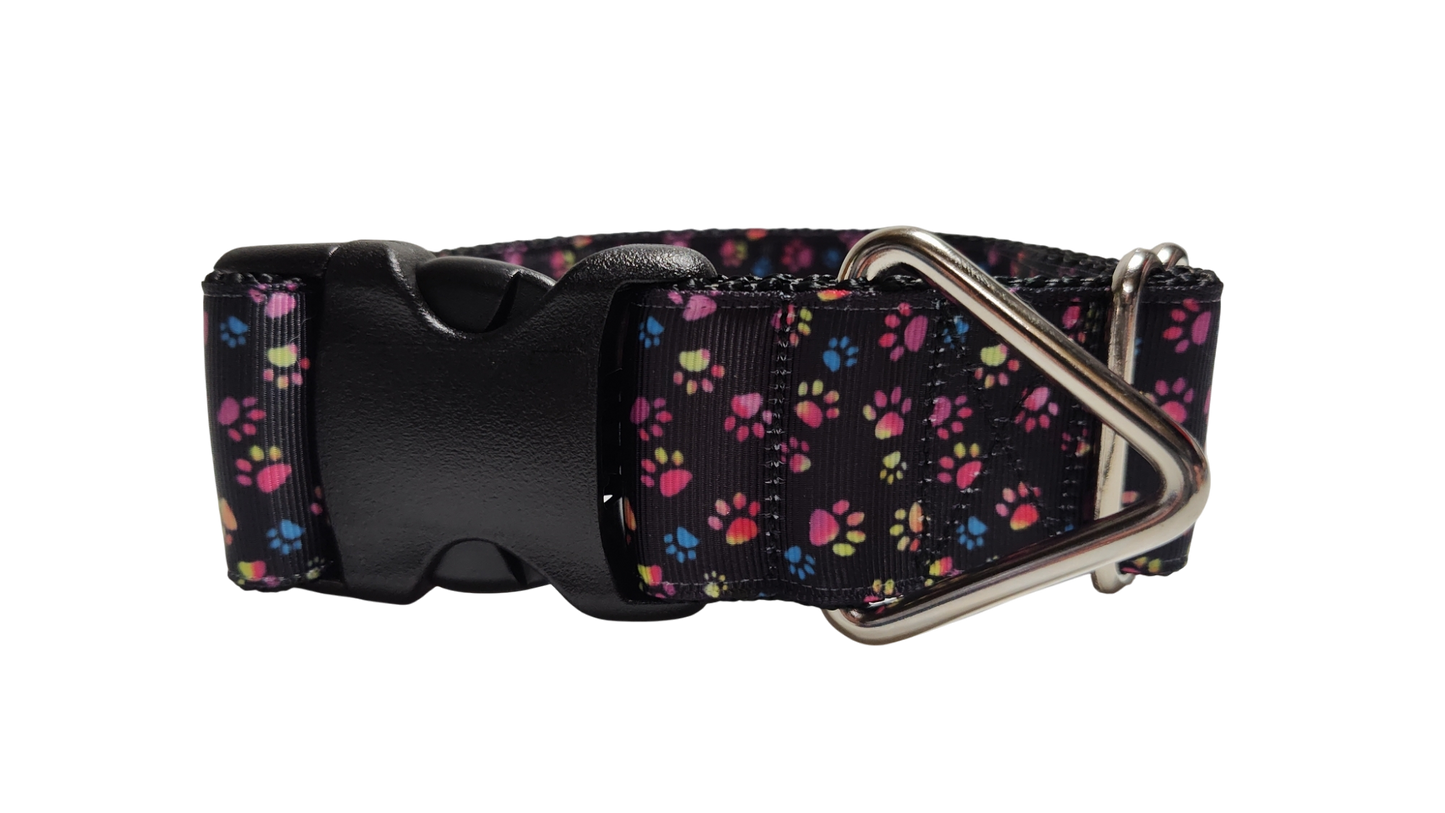 1.5" Wide Colorful Pawprints Nylon Dog Collar