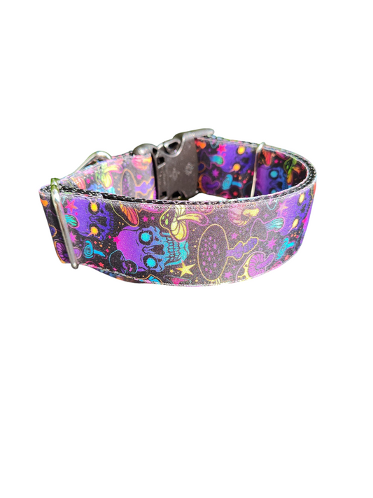 1.5" Wide Mushrooms and Skulls Nylon Dog Collar