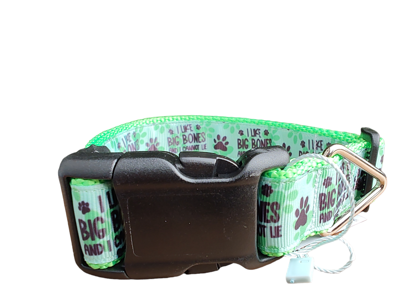 I Like Big Bones And I Cannot Lie Neon Green Nylon Dog Collar MD, LG, XL, Leash