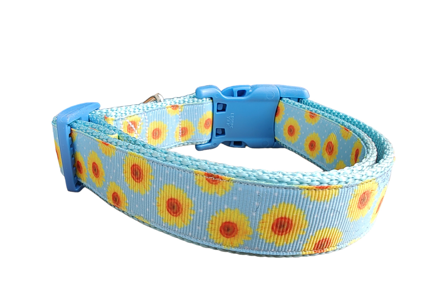 Yellow Flowers Light Blue Nylon Dog Collar MD, LG, XL, Martingale, Leash