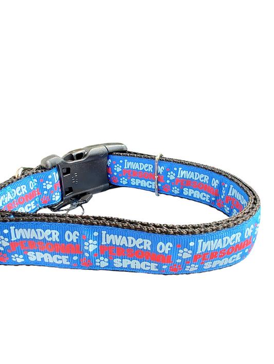 Invader of Personal Space Blue Nylon Dog Collar