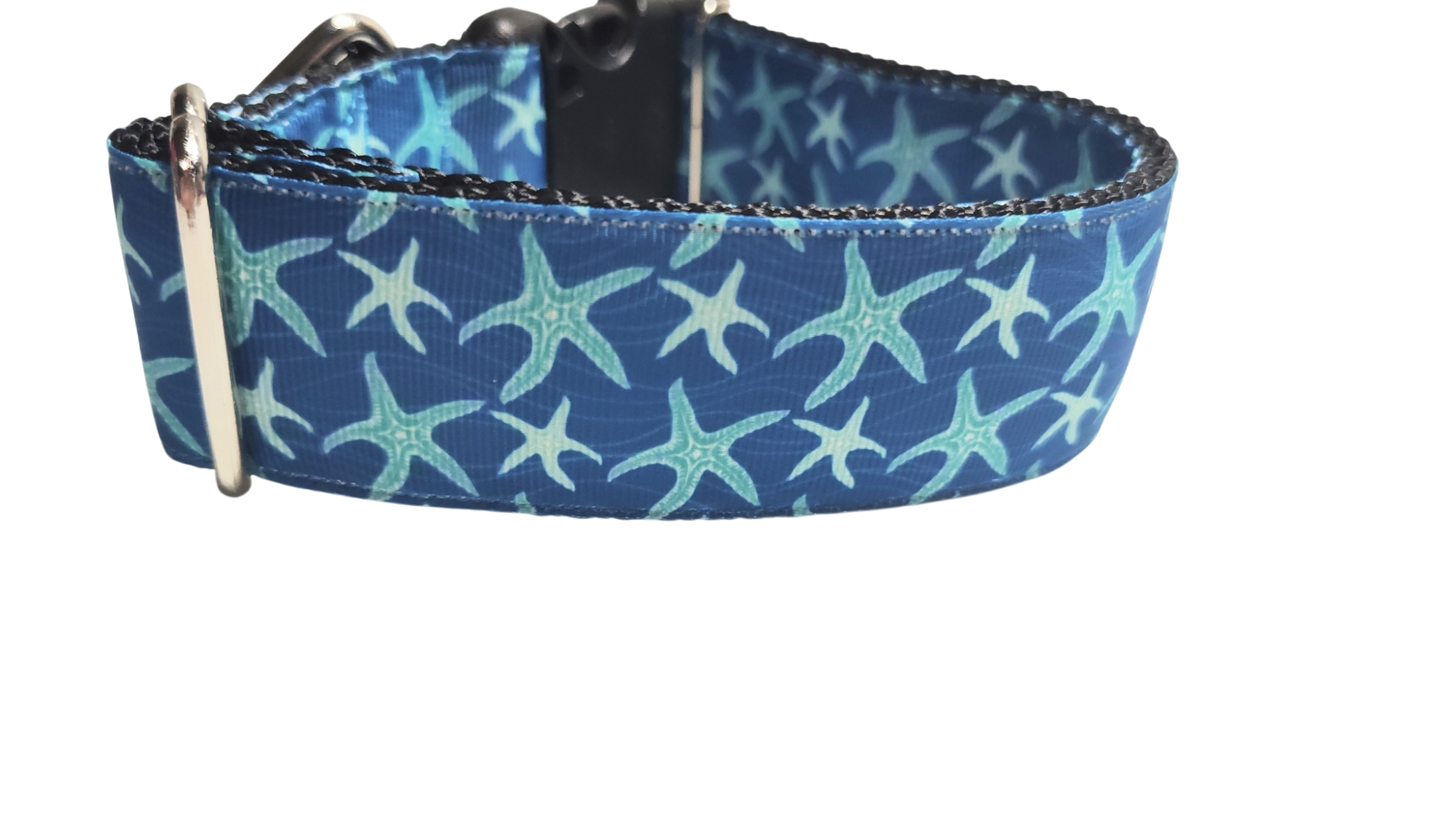 1.5" Wide Blue Starfish Nylon Dog Collar