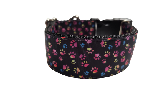 1.5" Wide Colorful Pawprints Nylon Dog Collar