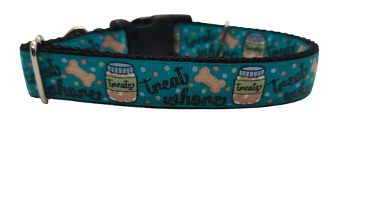 Treat Whore Blue Nylon Dog Collar
