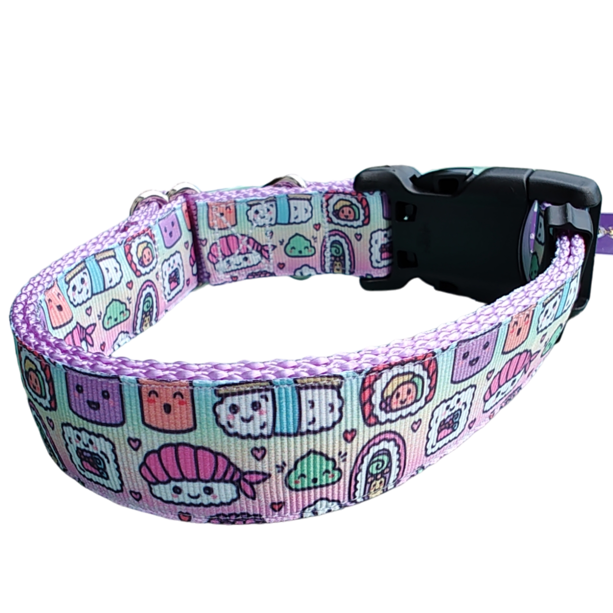 Sushi Friends Lavender Nylon Dog Collar MD, LG, XL, Leash