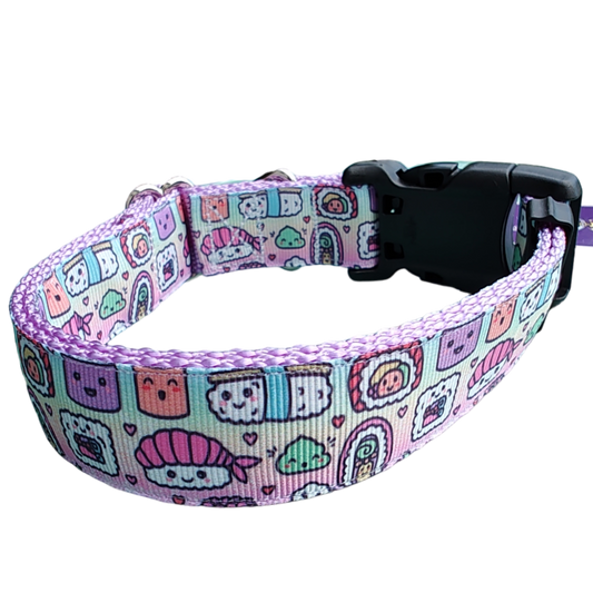 Sushi Friends Lavender Nylon Dog Collar MD, LG, XL, Leash