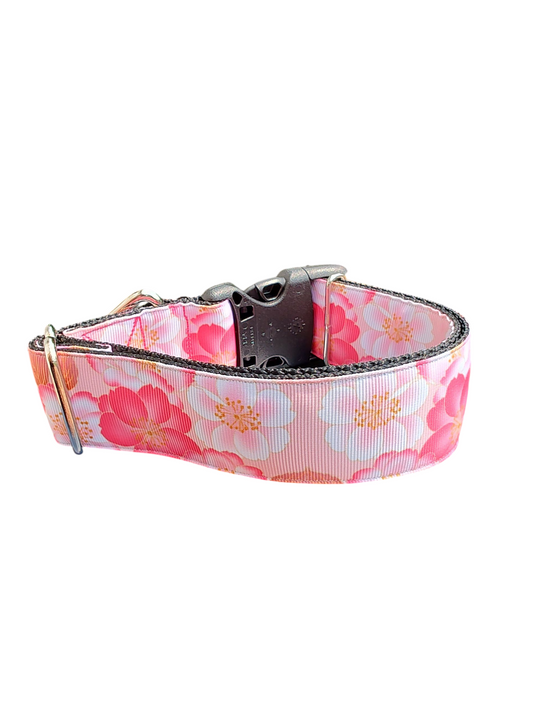 1.5" Wide Pink Flowers Nylon Dog Collar