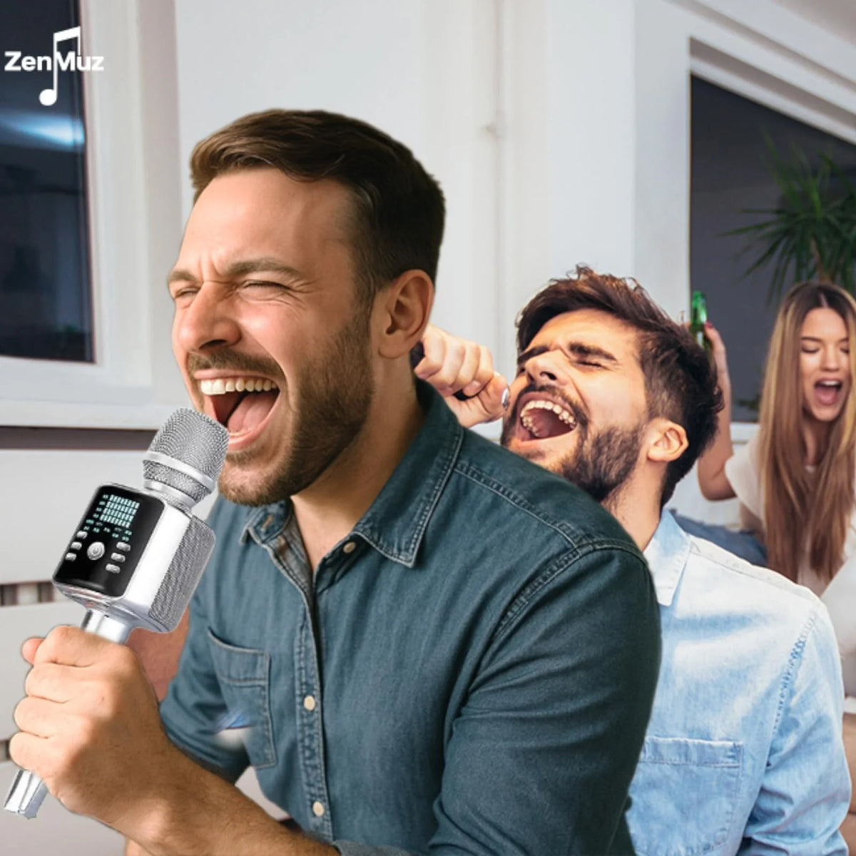 ZenMuz Wireless Bluetooth Karaoke Microphone with Speaker – Silver