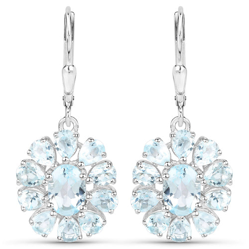 14.02 Carat Genuine Blue Topaz and White Topaz .925 Sterling Silver 3 Piece Jewelry Set (Ring, Earrings, and Pendant w/ Chain)